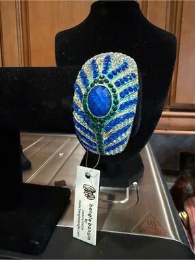 Amrita Singh Blue and Green Peacock Feather Crystal Bracelet